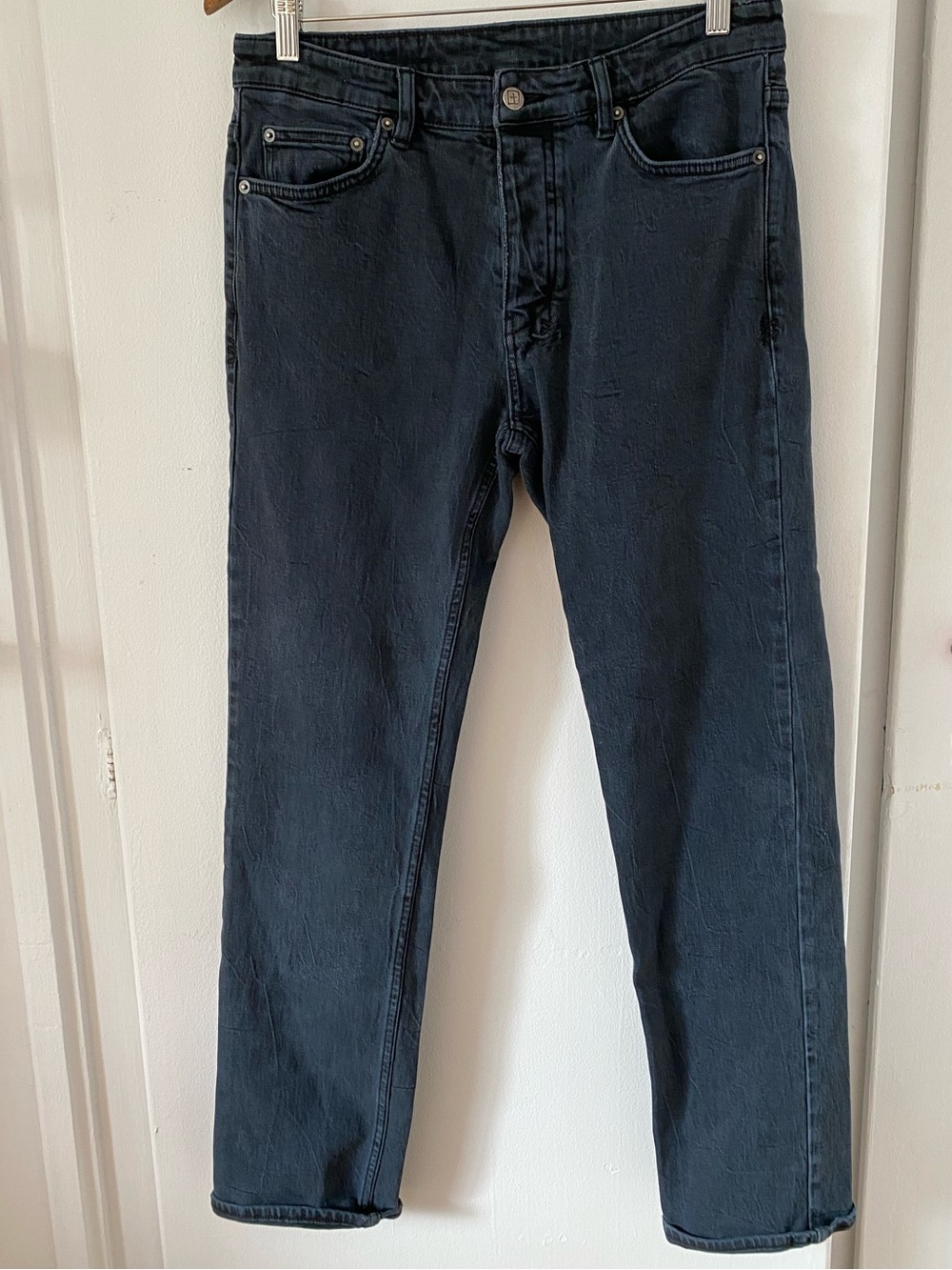 Ksubi Men's Size 32 Distressed Washed Out Black Hazlow Dust Navy Straight Jeans